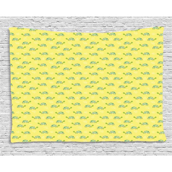 Turtle Tapestry, Nursery Children Cartoon Pattern Abstract Tortoise Pattern Woodland Fauna, Wall Hanging for Bedroom Living Room Dorm Decor, 60W X 40L Inches, Green Pale Yellow, by Ambesonne