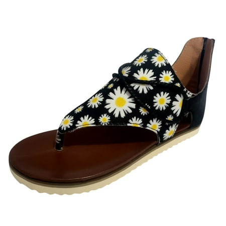 

TOYFUNNY Women Summer Flowers Print Zipper Shoes Flat Beach Open Toe Breathable Sandals
