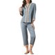 thumbnail image 2 of INSPIRAR CHIC Conjunto de Pijama de Satén de Manga Larga con Botones y Encaje para Mujeres, Camisa y Pantalones, Azul S, 2 of 5