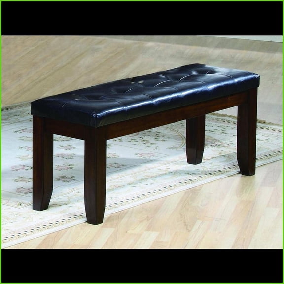 Modern Upholstered Bench with Tufted Leather-Look Seat & Tapered Legs | Brown | Solid Wood