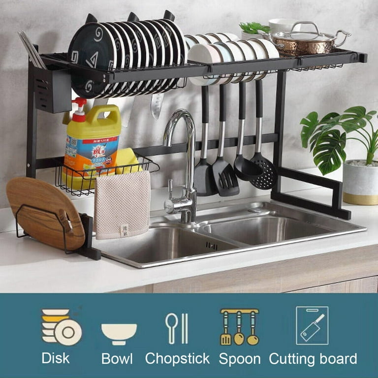 Over the Sink Dish Drying Rack - 3 Tier Stainless Steel Large Kitchen Rack  Dish Drainers for Home Kitchen Counter Storage, Shelf with Utensil Holder,  Above Sink Non-Slip Shelves Organizer 