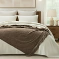 thumbnail image 6 of EVERGRACE Soft Chenille Throw Blanket for Couch, Cozy Plush Fuzzy Decorative Chenille Knit Throw Blanket with Tassels, Lightweight Blanket and Throws for Bed Sofa Gift Home Decor, Mocha Brown 50"x60", 6 of 8