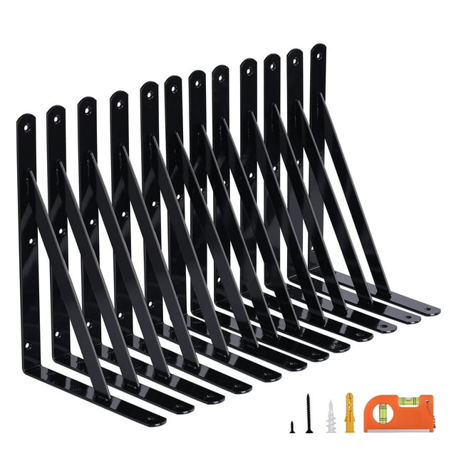 Soportes de estante NEODROP Heavy Duty de acero negro de 20 cm, paquete de 12