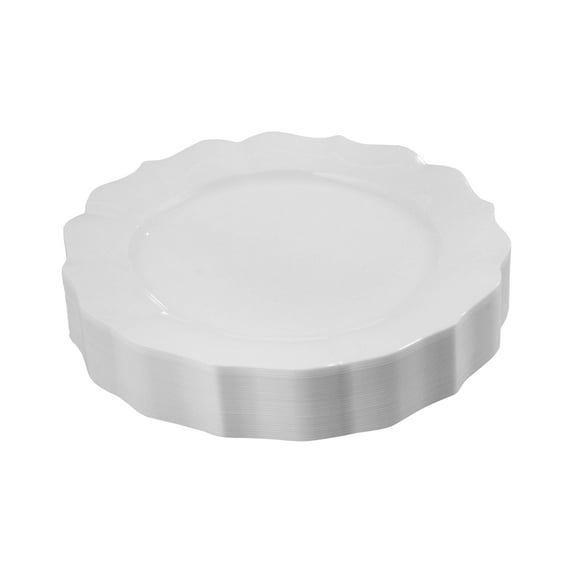 White Plastic Dinner Plates, Scalloped Rim White Disposable Party Plates, 40 10 inch Dinner Plates - Posh Setting