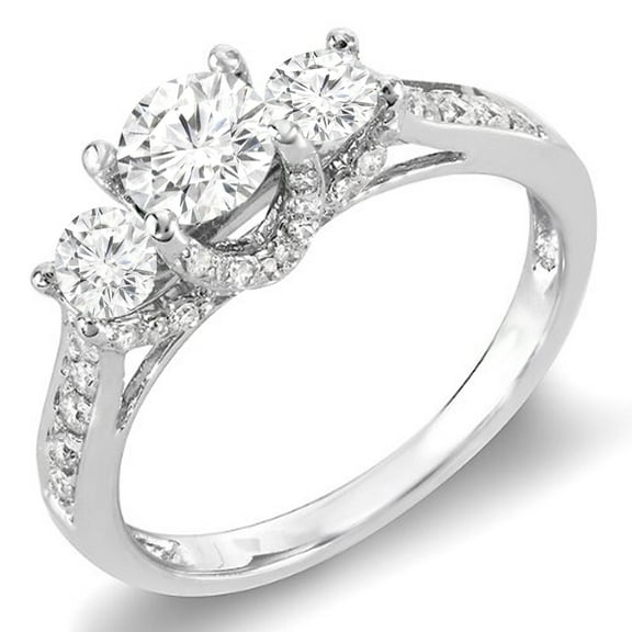 Dazzlingrock Collection 0.98 Carat (ctw) 14K Round Diamond 3 Stone Vintage Bridal Engagement Ring 1 CT, White Gold, Size 7