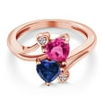 thumbnail image 3 of Gem Stone King 18K Rose Gold Plated Silver Pink Created Sapphire Blue Created Sapphire and White Moissanite Ring for Women (1.63 Cttw, Heart Shape 6MM, Gemstone Birthstone, Size 9), 3 of 6