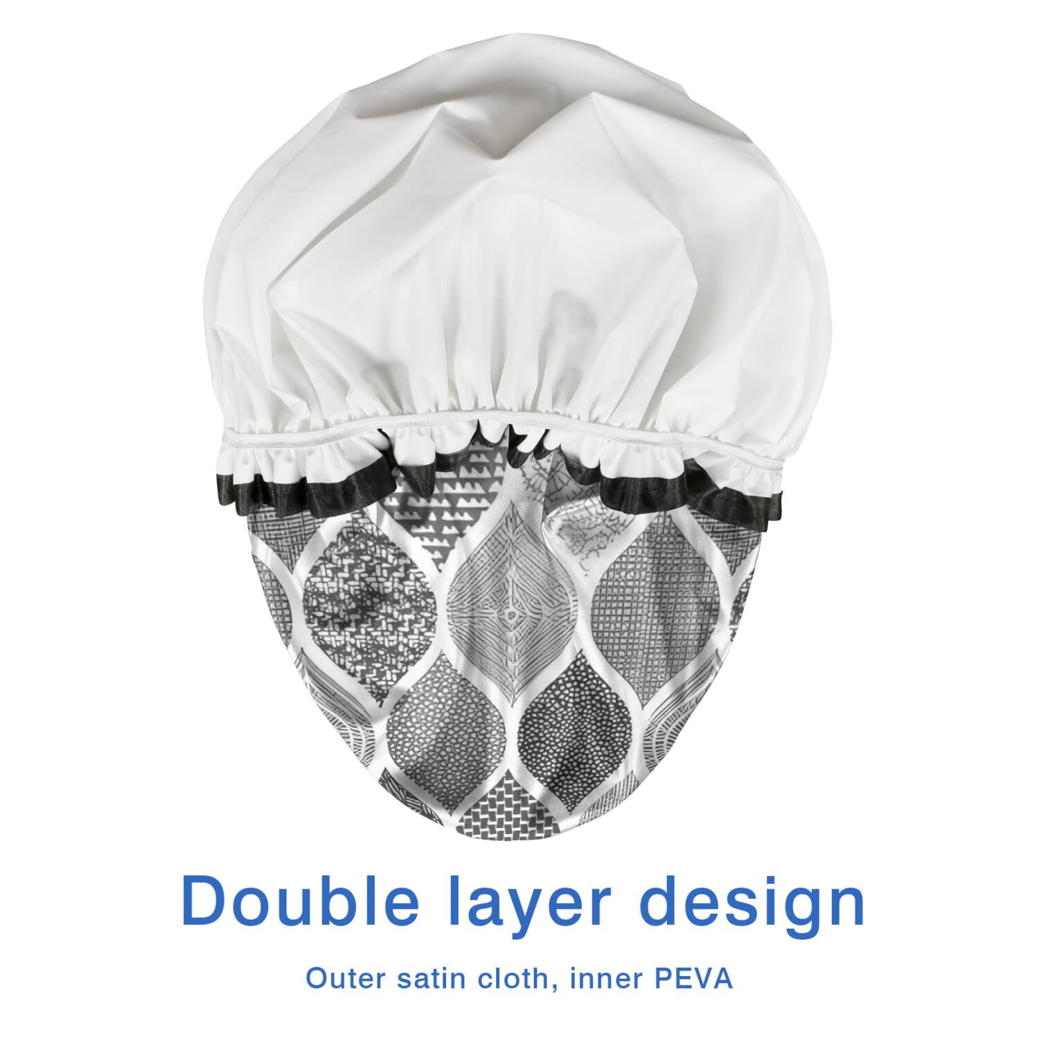 Shower Caps,Black and White Geometric Quatrefoil Pattern Waterproof Shower Cap for Women 4 Pieces,Double Reusable Hair Cover for Shower PEVA Elastic Stretch Hem