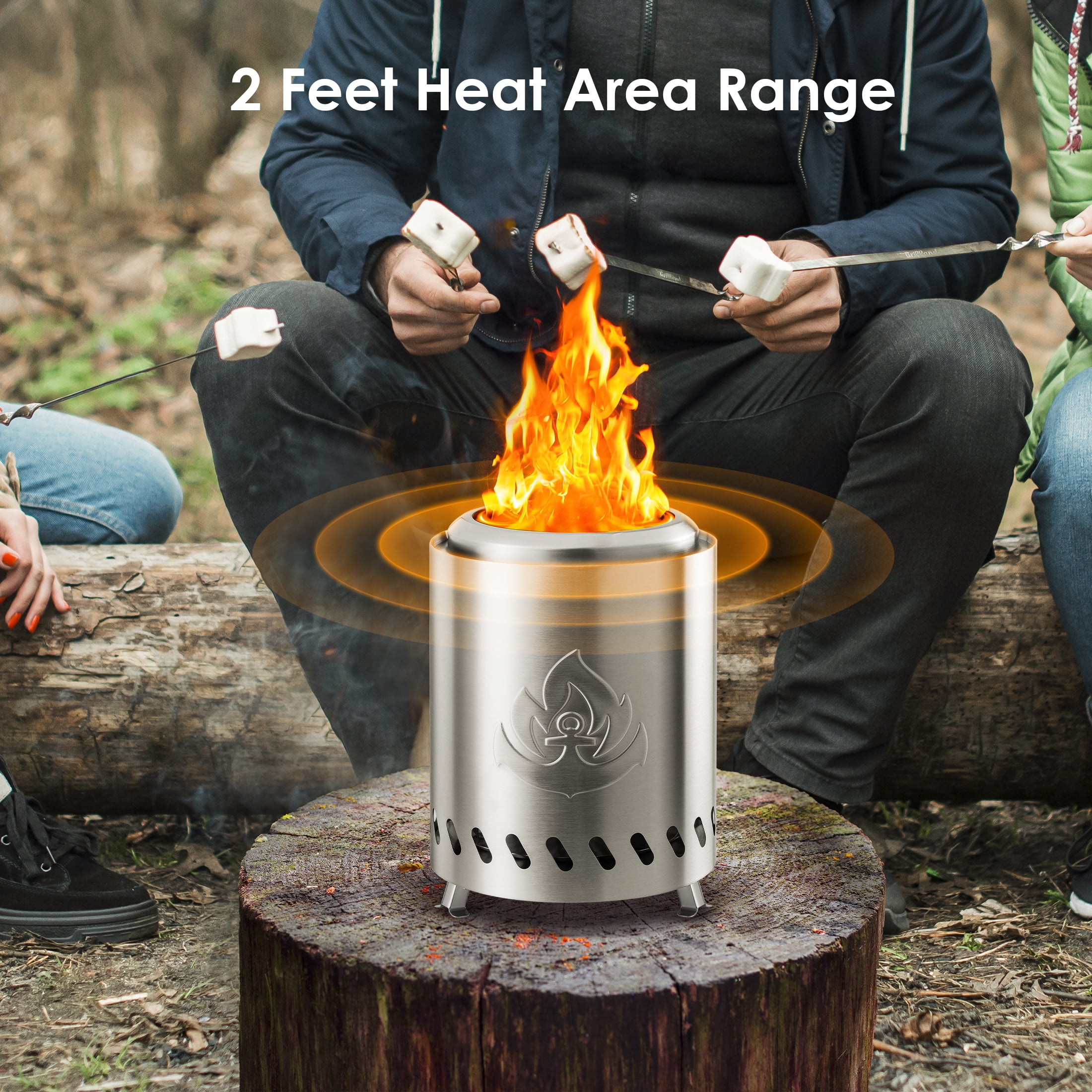 Auseo Tabletop Fire Pit Smokeless Compact & Portable Dual Fuel with Portable Bag, 304 Stainless Steel - Burning, Gardens, Patios