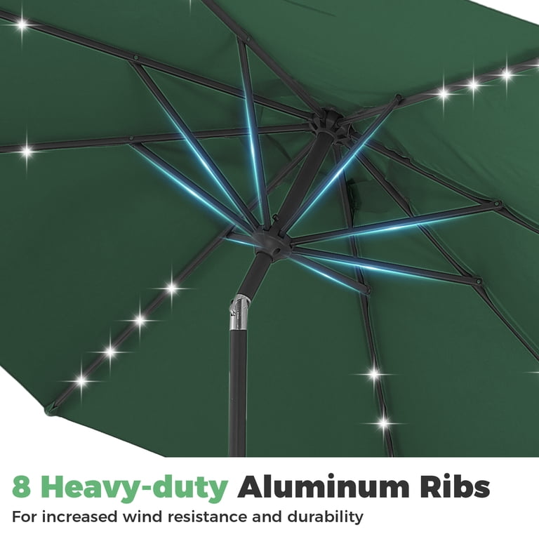 10 Ft Green Round Market Umbrella with Solar LED Lights photo 6