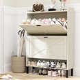 thumbnail image 2 of Vinform Shoe Storage Cabinet with 2 Flip Drawers for Entryway, Farmhouse Wood Shoe Cabinet, Freestanding Narrow Shoe Rack Organizer with Metal Legs for Hallway Living Room (Gray), 2 of 7