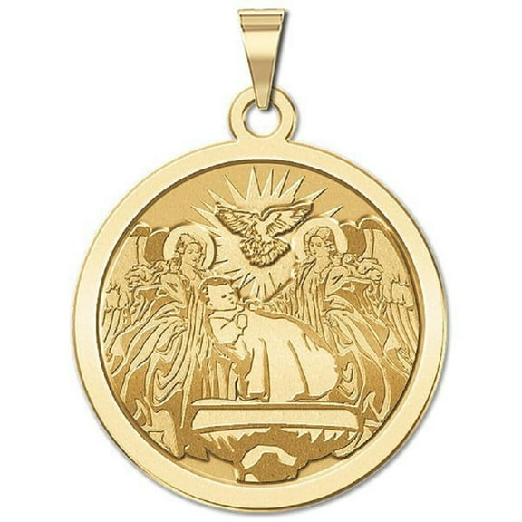 Picturesongold.Com Baptism Religious Medal Female Adult- 3/4 inch Size of a Nickel in Solid 14K Yellow Gold