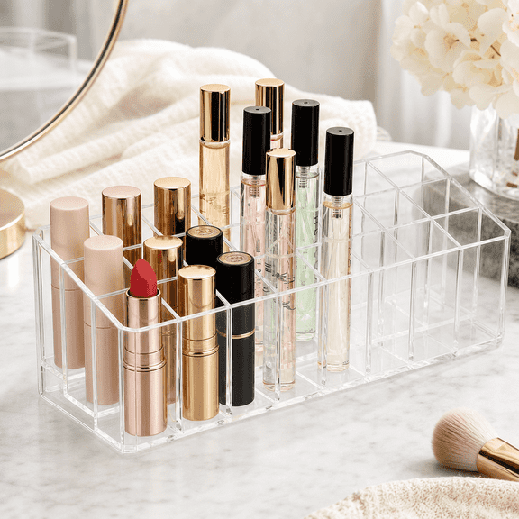 24 Space Clear Acrylic Rollerball Perfume Organizer – Storage Holder for Makeup, Lipgloss, Lipstick, and Small Beauty Bottles