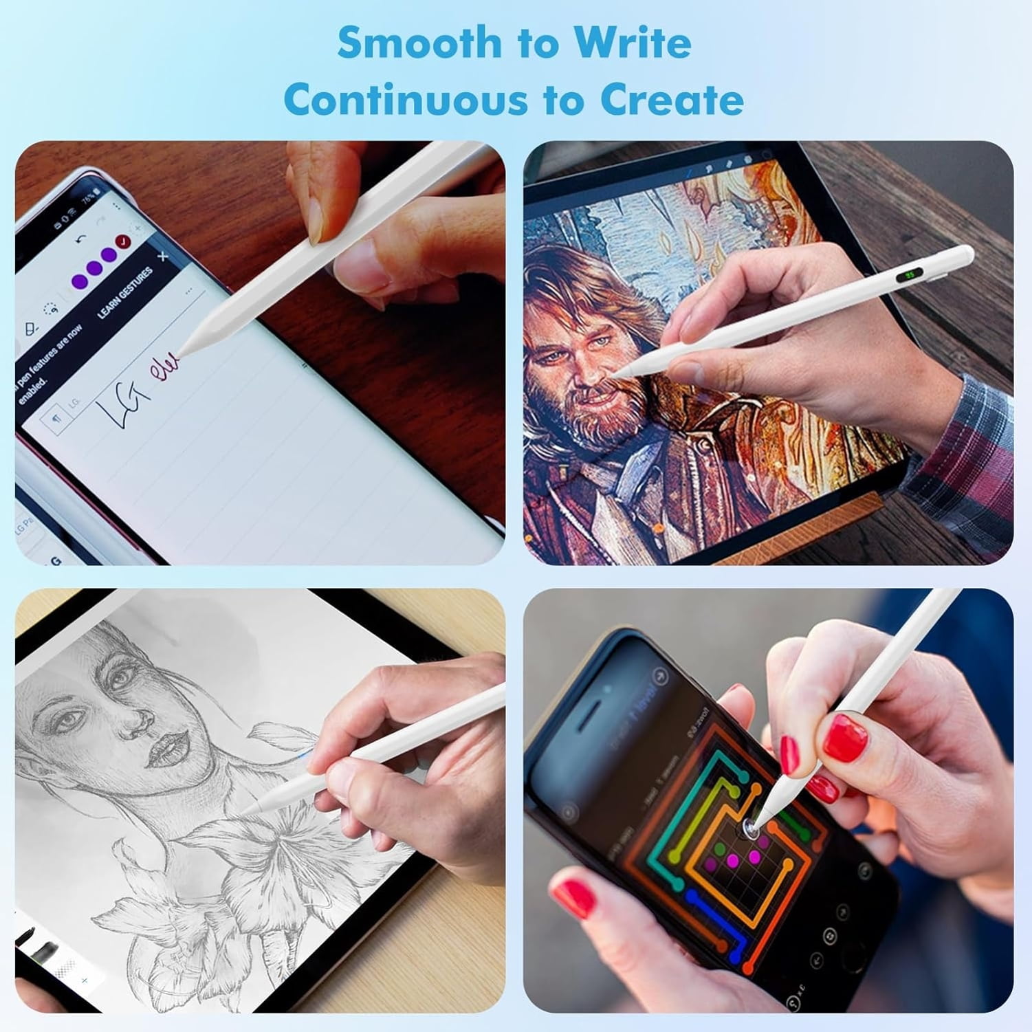Touch Pen Active Digital Display Stylus for iPhone 16/Pro/Max/Plus - Capacitive Rechargeable Palm Rejection