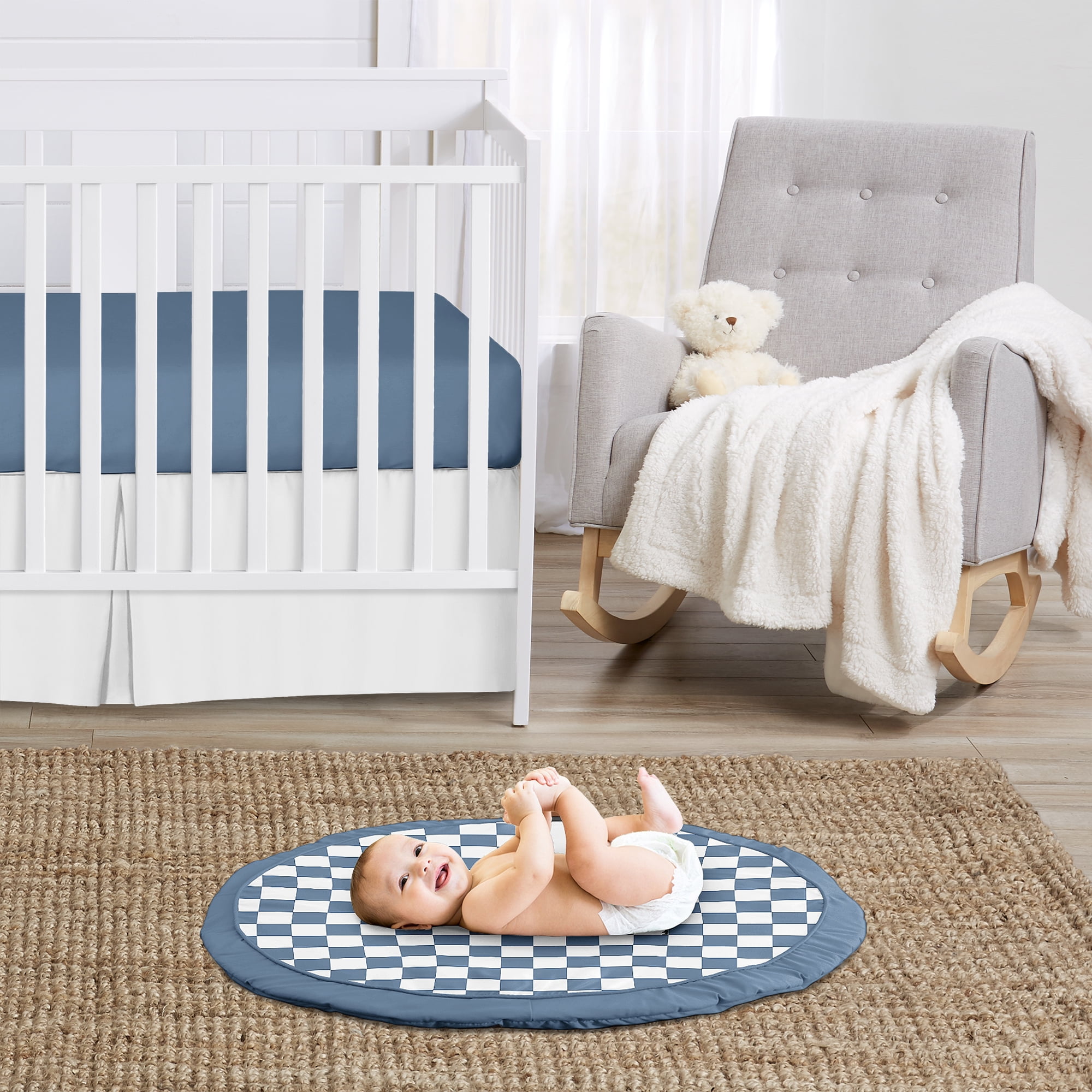 Sweet Jojo Designs Blue Gingham Checkered Plaid Boy Baby Tummy Time Play Mat