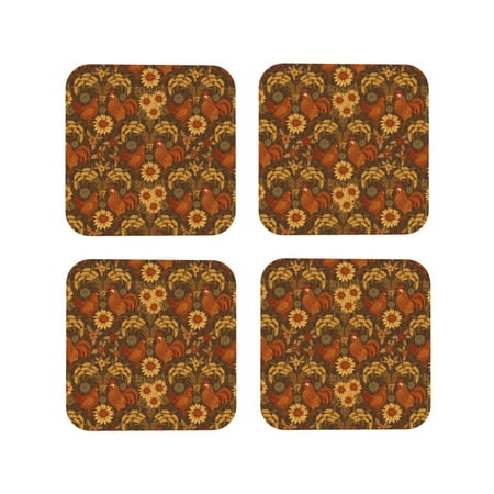 

Tideii Chicken And Rooster for Leather Coasters 4 Pieces Anti-fouling and Anti-scalding Decorative Coasters Suitable for Restaurants Kitchens Coffee Shops-Square