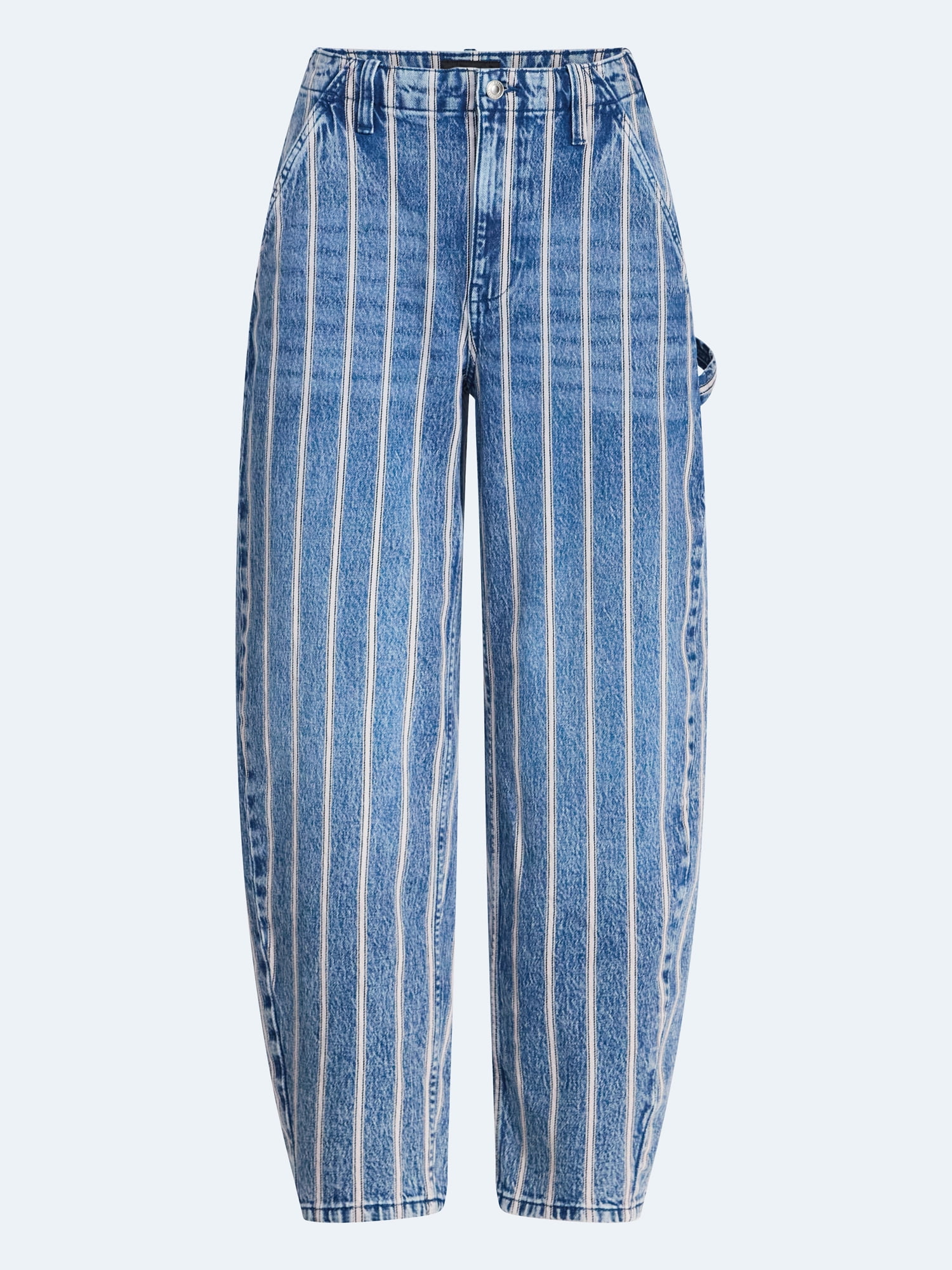 Free Assembly Women's Striped High Rise Cropped Barrel Jeans, 26" Inseam, Sizes 0-16