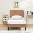 thumbnail image 3 of VECELO Twin Size Bed Frame, Modern Upholstered Platform Bed Frame with Adjustable Headboard, Wooden Slats Support/No Box Spring Needed, Coffee, 3 of 12