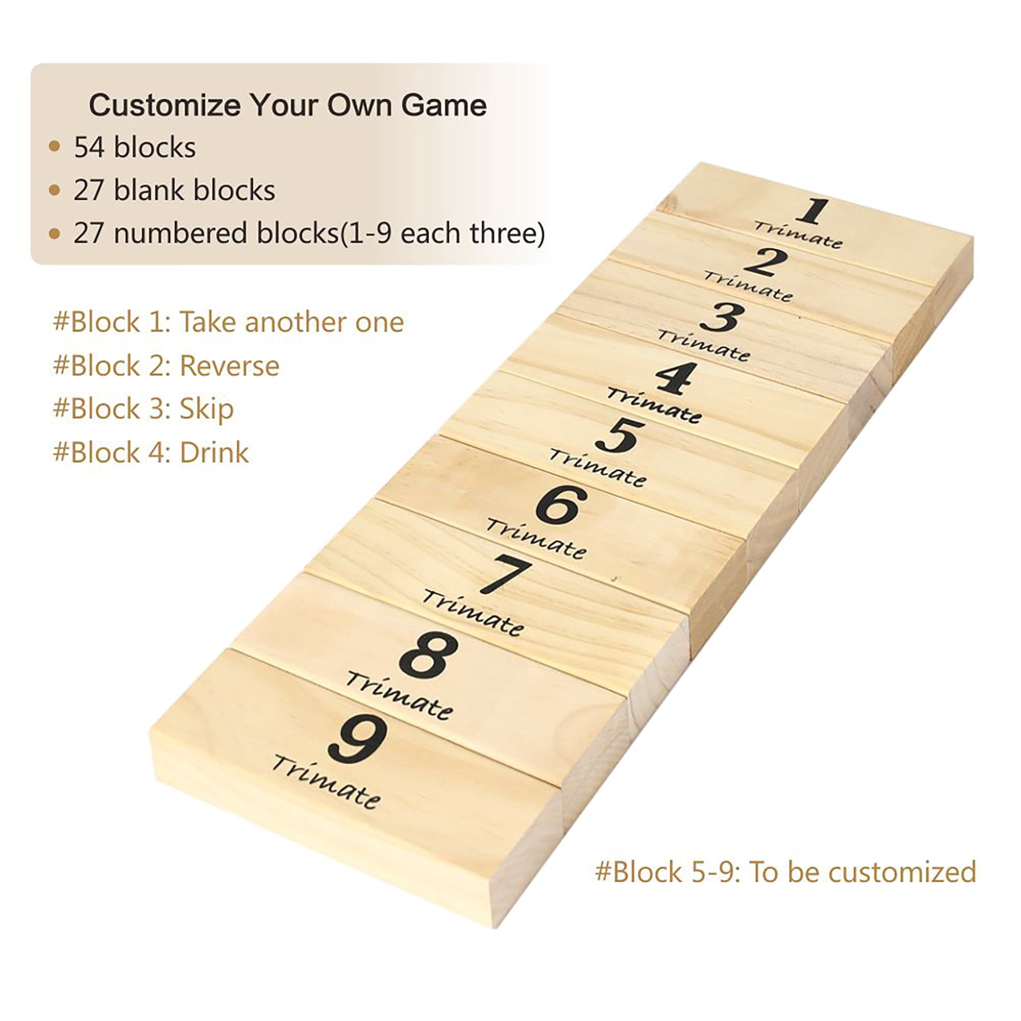 Trimate: Tumbling Tower Large 21.25" - Double-Sanded Smooth Natural Wood, 54 Blocks, Durable & Portable Carry Bag, Indoor & Outdoor, Family Party Game Age 8+