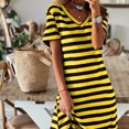 thumbnail image 4 of ClodeEU Women's Striped V Neck Short Sleeve Side Split Midi Dress,Soft Knit Casual Summer Dress Yellow,Women's Plus XXXL, 4 of 6