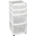 thumbnail image 1 of HOMZ Tour à Tiroirs, Chariot de Rangement en Plastique Transparent à 4 Niveaux, Cadre Blanc – Conteneurs Roulants avec Roues pour Salle de Bain, Chambre, Bureau et Organisation de Classe, 1 of 8