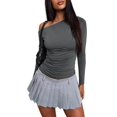 thumbnail image 3 of Women'S Off Shoulder Tops Dressy Long Sleeve Asymmetrical Slim Fit Going Out Fall Blouse Ruched Shirts Dark Gray S, 3 of 8