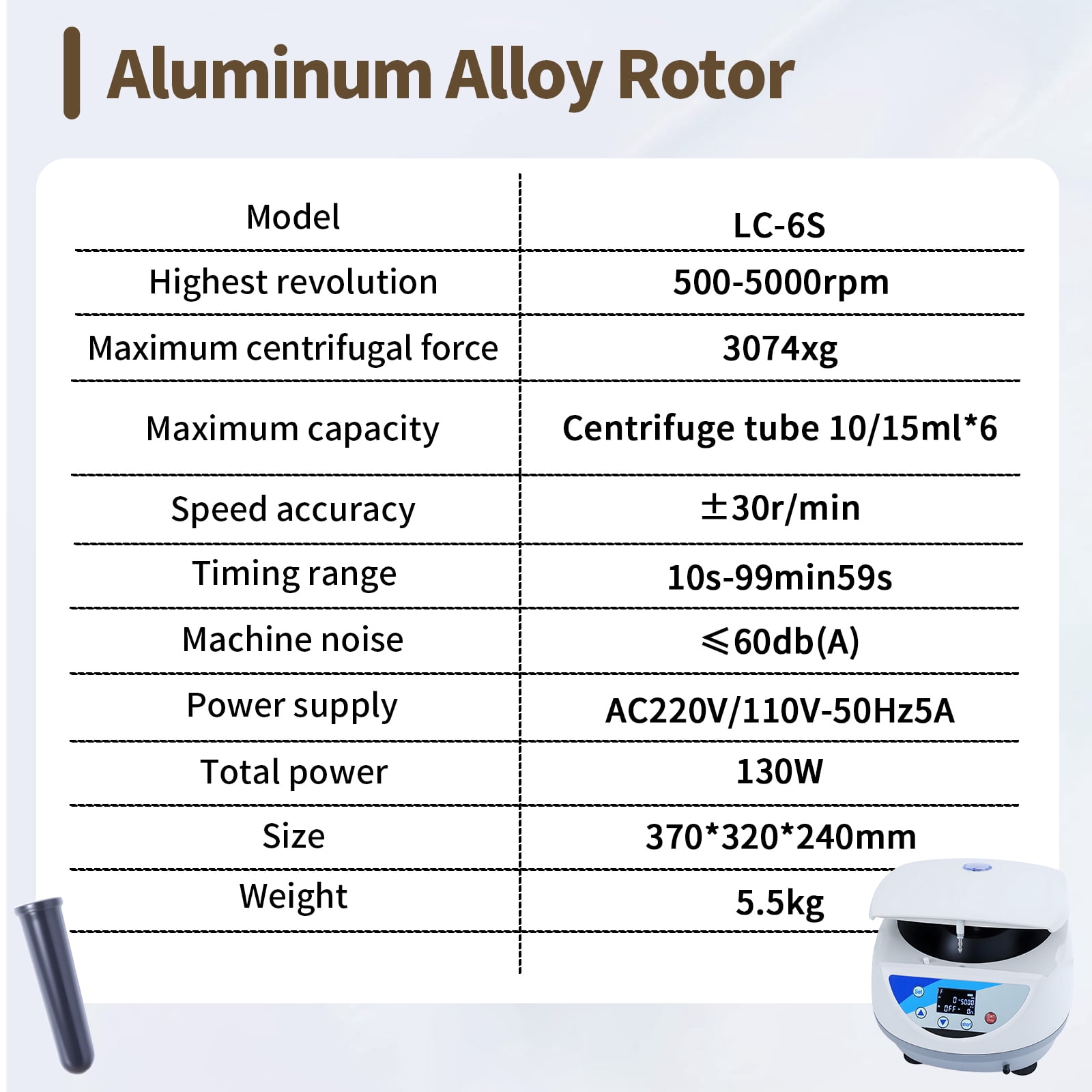 6 x 10/15ml centrifuge tubes Scientific Mini Centrifuge, Lab PRP Benchtop Centrifuge LCD Digital Desktop Lab Centrifuge, for Food&Beverage Impurity Separation