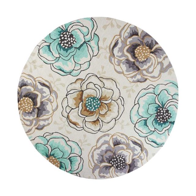 HomeRoots 353079 Tapis Rond en Polyester Ivoire et Beige de 7 Pi 6 Po
