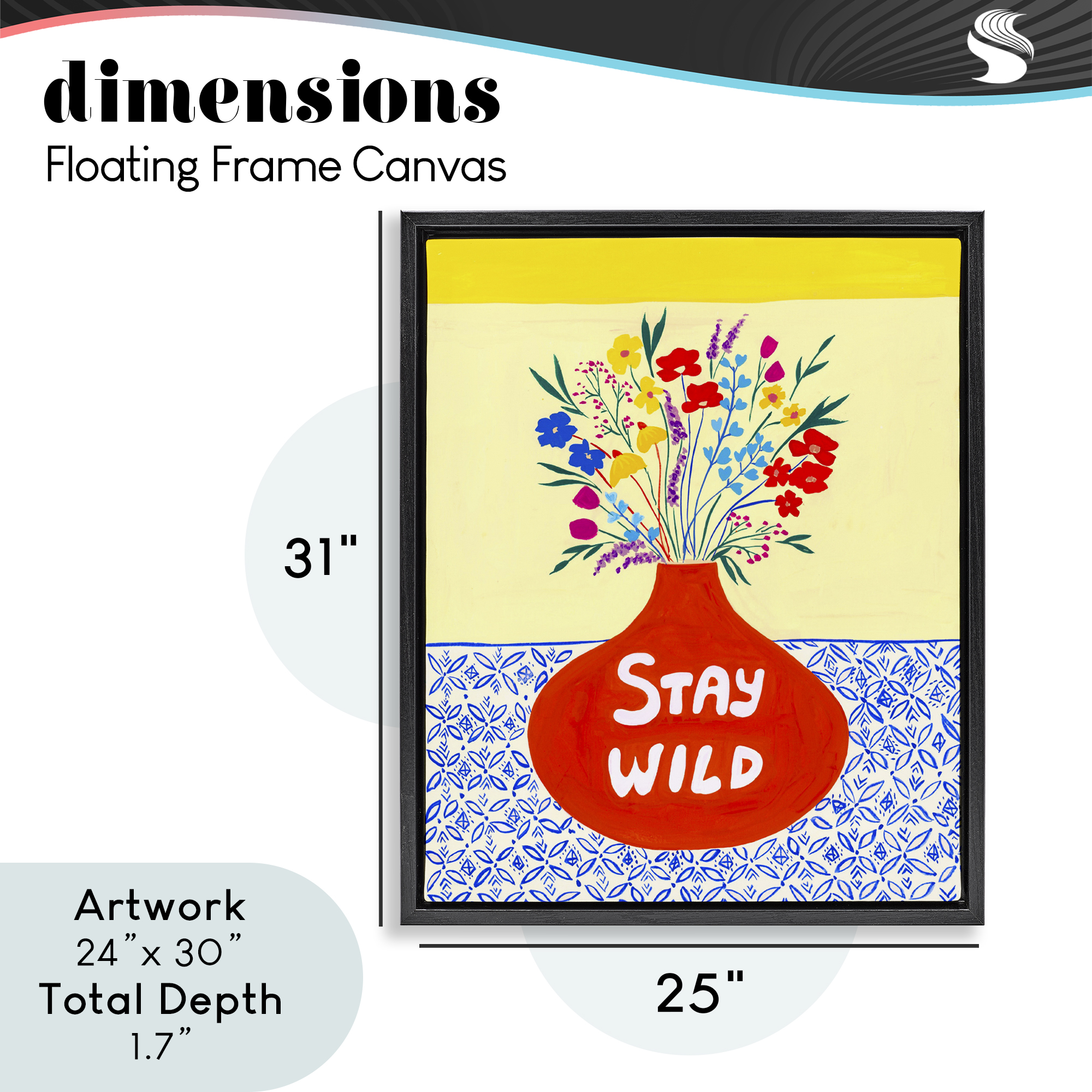 Stay Wild Midcentury Flowers Black Framed Floater Canvas Wall Art, design by Nabeela Rumi
