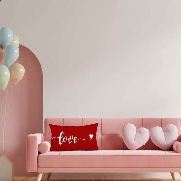1Pack Valentines Day Pillow ，Hearts Valentines Day Watercolor Lumbar Pillow Cover Holiday Decorations Throw Pillow Farmhouse Pillows Decorative For Sofa Home Decor（12x21 ）