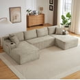 thumbnail image 3 of MAYEERTY U-Shaped Modular Sofa, No Assembly Required Corduroy Cloud Couch with Sponge & Spring for Living Room, Camel, 3 of 7