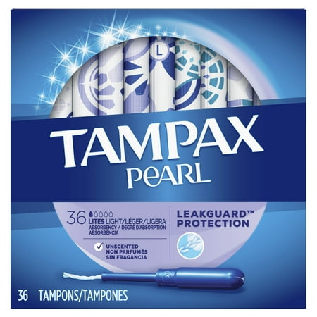 TAMPAX Pearl, Light, Plastic Tampons, Unscented, 36 (Best Tampons For Light Flow)