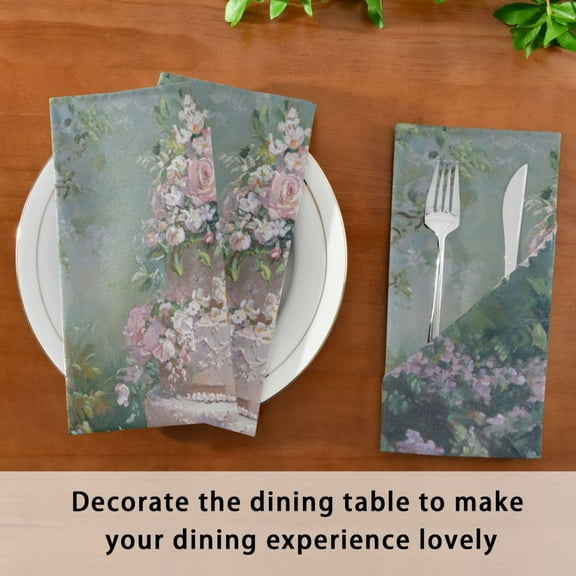 BZSMCE Satin Native Fab Cotton Dinner Napkin Tiered Cake with Pink Roses Reusable