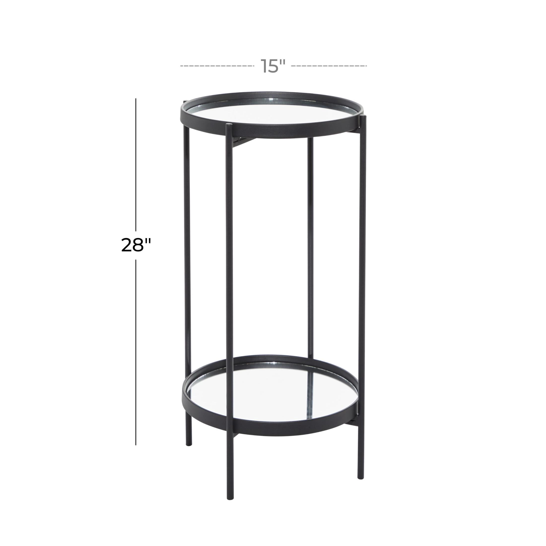 DecMode 15" x 28" Black Metal 2 Level Accent Table with Mirrored Glass Top, 1-Piece
