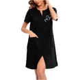 thumbnail image 4 of Ohufall Women Zipper Robe Short Sleeve Duster Housecoat Short Bathrobes Zip Front Nightgown with Pockets, 4 of 5