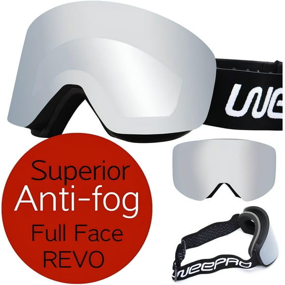 WeePro Ski Goggle Snowboard Goggles Men Women Multi-Layer Anti Fog (AntiFog) Lens Full REVO Coating Magnetic Changeable Lens UV400, Silver