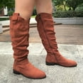 thumbnail image 2 of Pandaie Women's Knee High Boots Wide Calf Cowboy Cowgirl Western Booties Low Heel Pull on Slouchy Winter Riding Shoes with Side Zipper Brown 7, 2 of 8