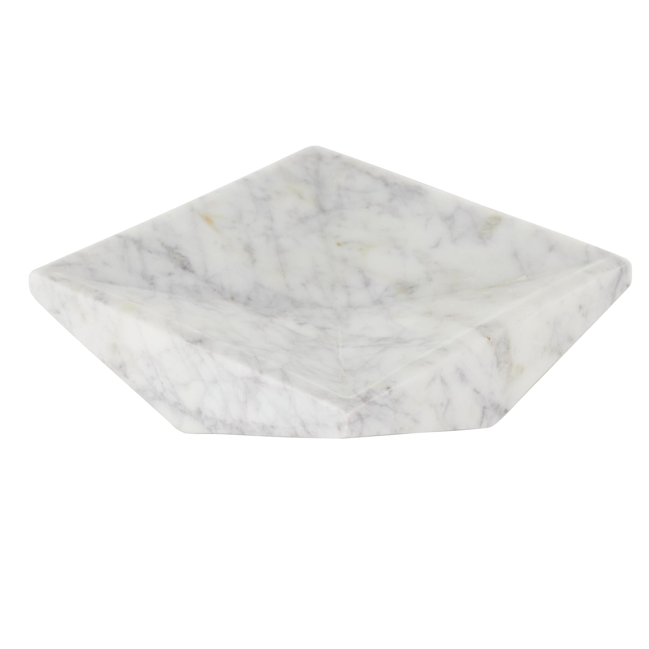 DecMode 8" x 8" White Marble Square Geometric Tray, 1-Piece