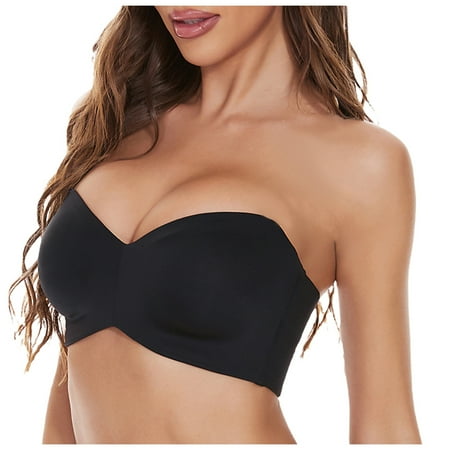 SMihono Women s Strapless Push Up Bra Plus Size Padded Underwire Multiway Bandeau Shapedly Strapless Bra  Shapedly Strapless Bra Black 36/80F