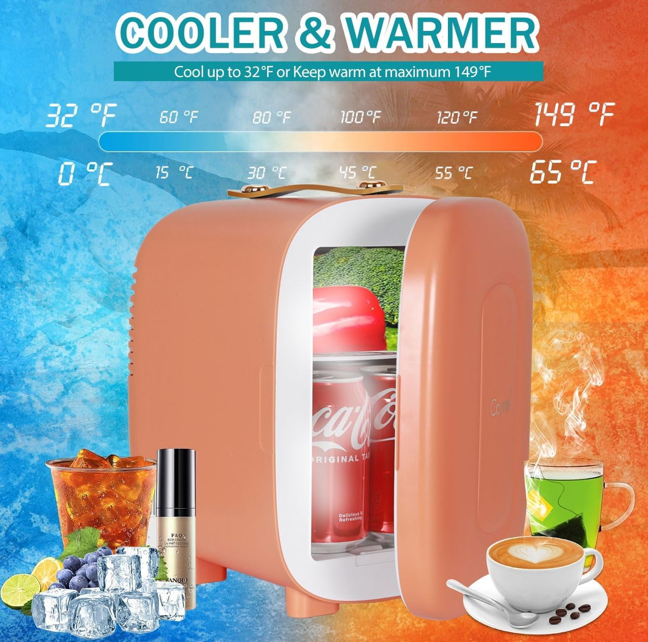 Caynel Portable 6-can 5L Eco-Friendly Retro Mini Fridge Orange