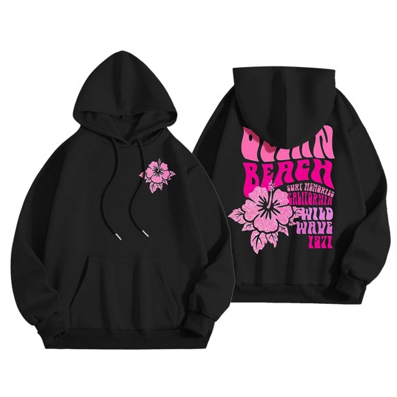 DondPO Womens Sweatshirt，Women 2024 Cute Preppy Sweatshirt Long Sleeve Hoodie Women's Drawstring Pullover Tops with Pockets，Trendy Queen Hoodie，Sweatshirts for Women Trendy Black S Clearance！