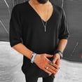 thumbnail image 2 of ZVNAΖH Men's V Neck Short Sleeve Knit T-shirts Summer Casual Solid Pullover Tops Comfy Loose Daily Go Out Wear, 2 of 4
