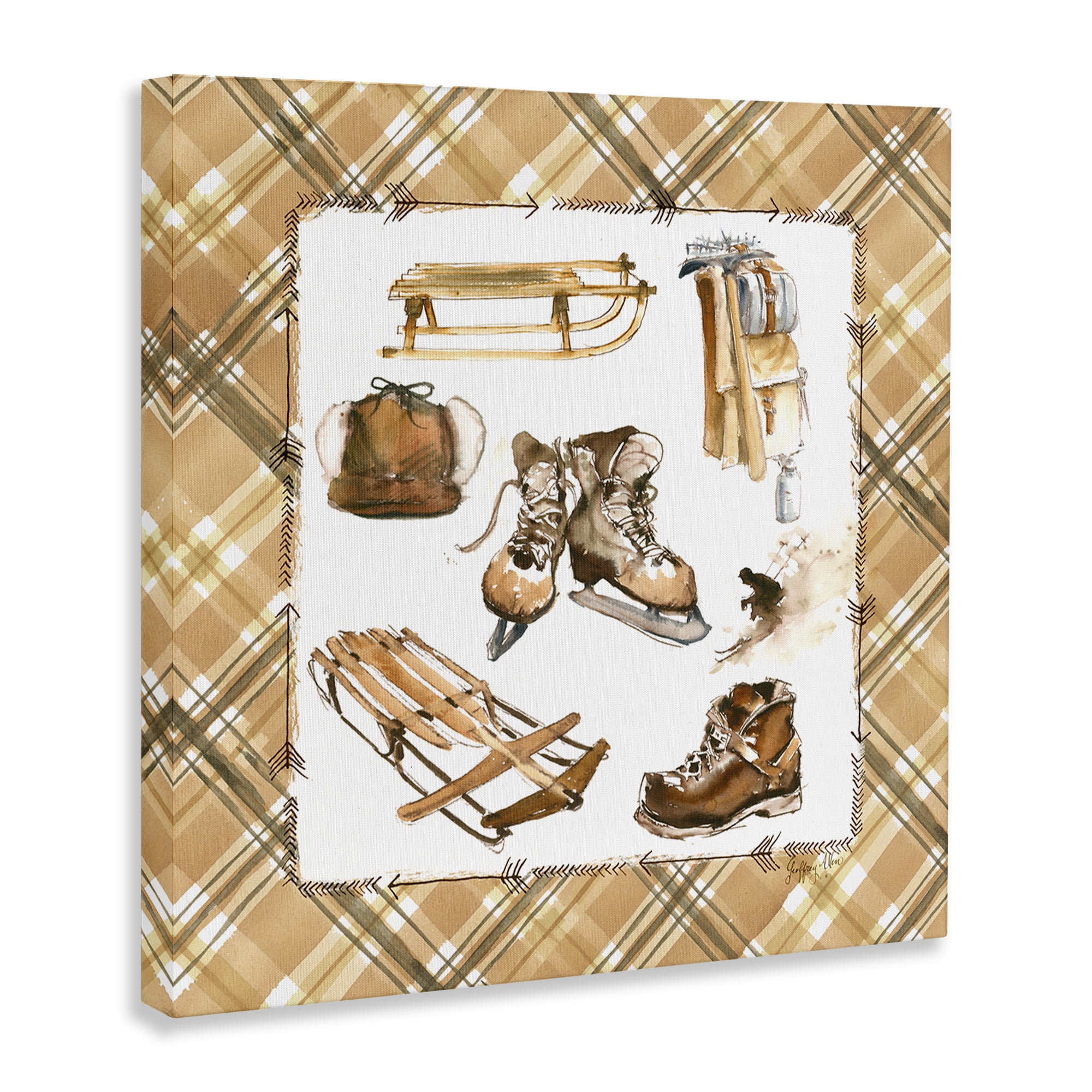 Stupell Industries Plaid Winter Sports Sports Painting Wrapped Canvas Art Print Wall Art, 36 x 36