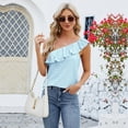 thumbnail image 2 of Fjuchai Womens Summer Tank Tops Sleeveless Ruffled One Shoulder Vest Solid Shirts Vest Tees Shirts Button Slim Round Neck Sleeveless Top, 2 of 9