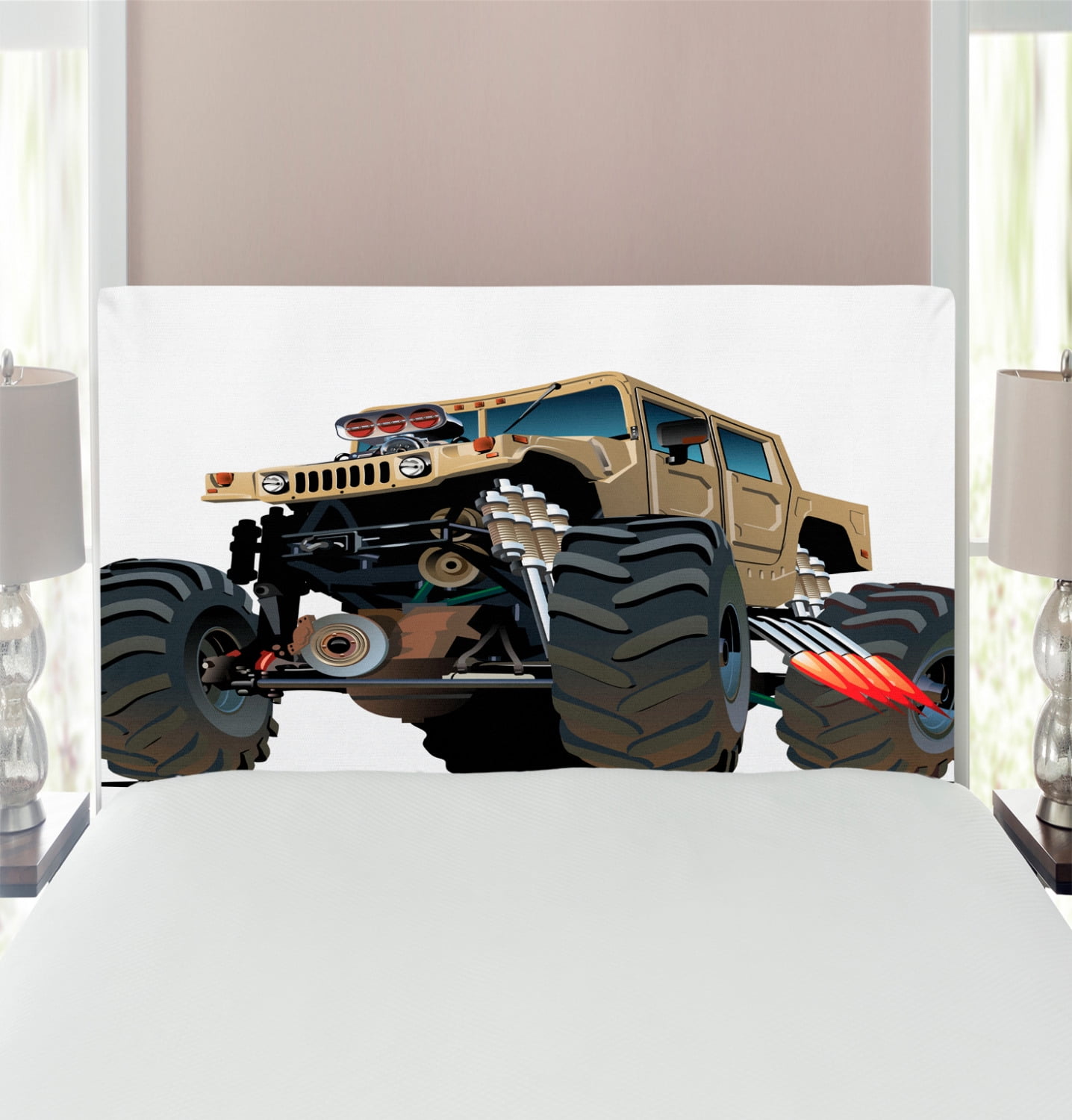 Cars Headboard, Extremely Large Giant Monster Pickup Truck with Huge