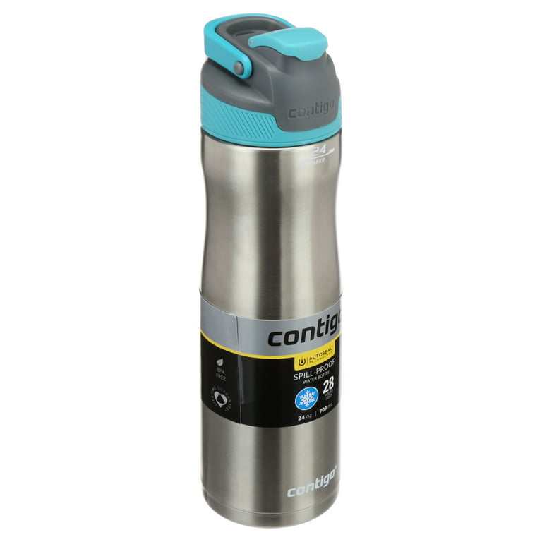 Contigo Cortland Chill 24 oz Silver and Blue Solid Print Stainless Steel  Water Bottle with Flip-Top Lid 