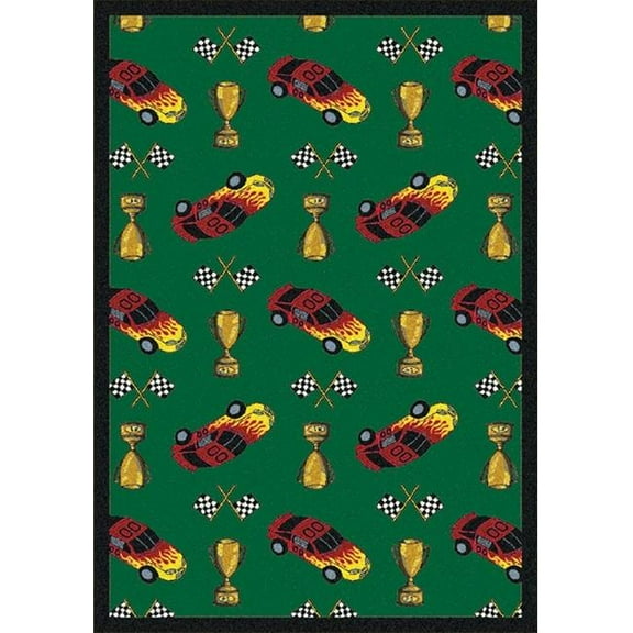 Start Your Engines Green 3 ft.10 in. x 5 ft.4 in.  WearOn Nylon Machine Tufted- Cut Pile Just for Kids Rug