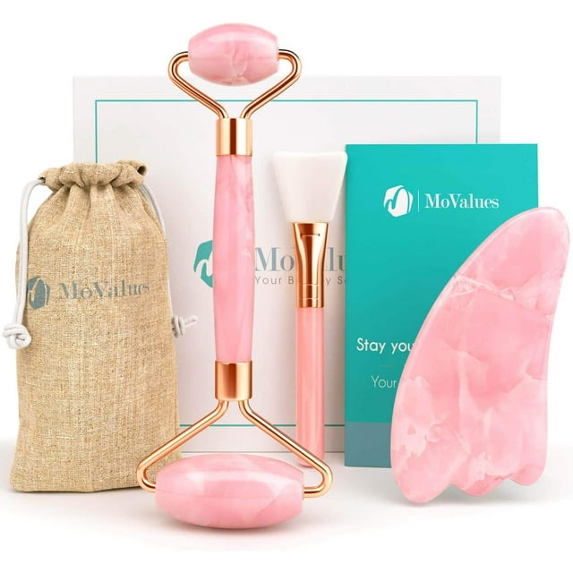 Rodillo masajeador MFZFUKR rosa Juego de placas de cristal raspador de jade + Cepillo de máscara de silicona CJWUS-3857