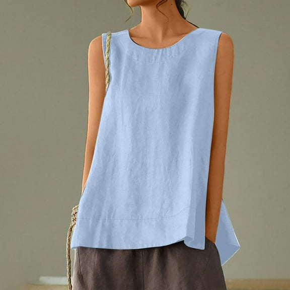 Giftesty Tank Tops for Women Classic Round Neck Solid Color Sleeveless T-shirt Tank Top Round Neck Tank Top