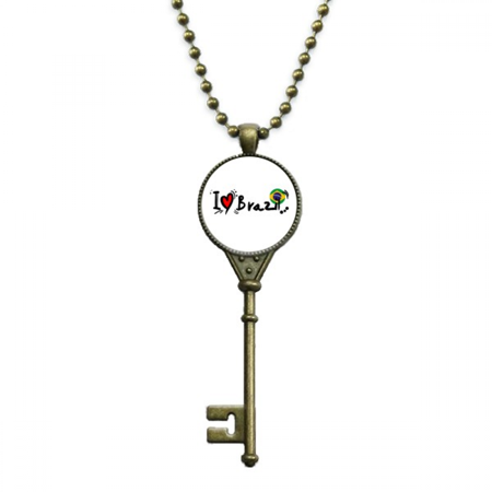 i love brazil word flag love heart illustration key necklace pendant tray embellished chain