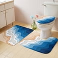 thumbnail image 2 of Blue Geometric Beach Bath Mat 3 Piece Bathroom Rug Set, Ombre Waves Moire Abstract Art Non Slip Bath Rug Contour Mat and Toilet Lid Cover, Absorbent Shower Mats Soft Bath Rugs and Mats Sets, 2 of 8